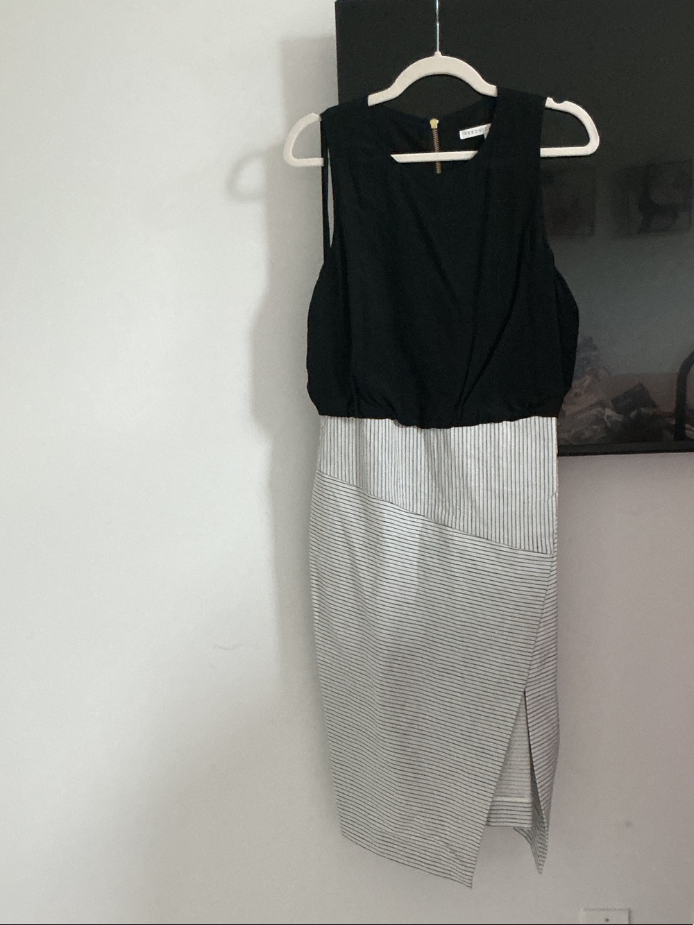 Veronica Beard Black and White Striped Midi Dress